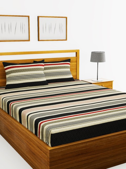 

BIANCA Black & Brown Striped 110 TC Cotton 1 Extra Large Bedsheet with 2 Pillow Covers