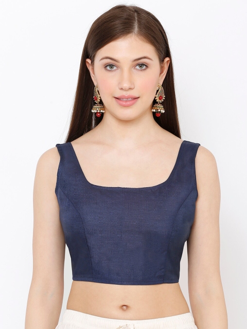 

SALWAR STUDIO Women Navy Blue Solid Padded Saree Blouse