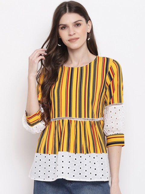 

Mayra Women Yellow Striped Peplum Top