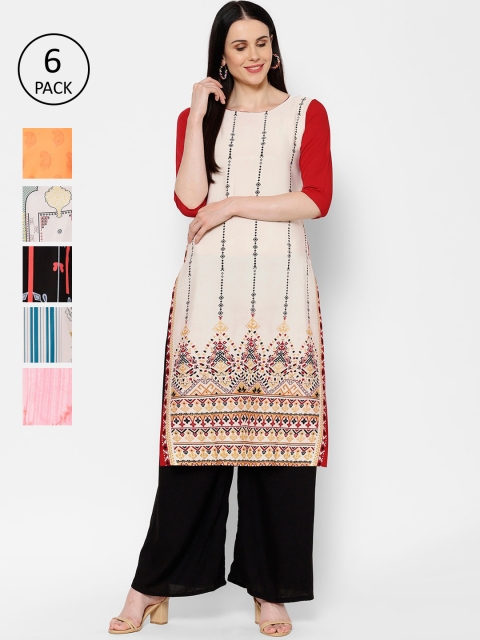 

7Threads Women Pack Of 6 Multicoloured Printed Straight Kurtas, Multi