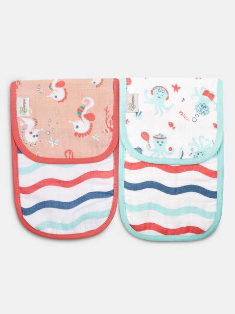 

Kaarpas Unisex Kids Pack Of 2 Printed Ocean Sive Organic Cotton Burp Cloths, Pink