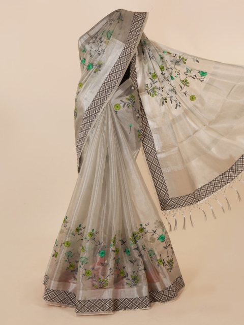 

Pothys Silver-Toned Printed Saree