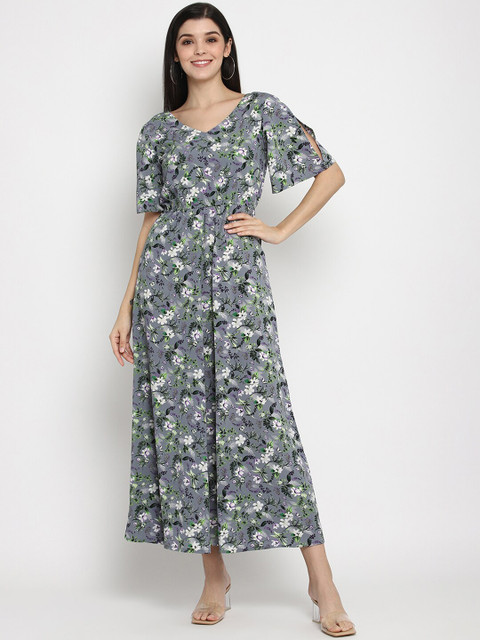 

The Vanca Women Grey Printed Maxi Dress