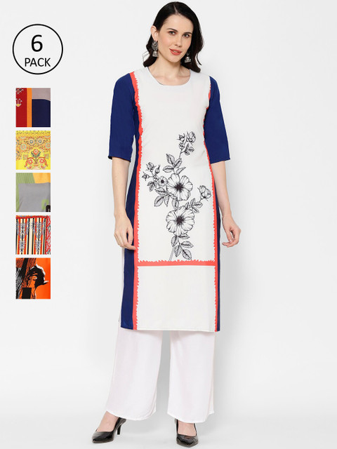 

7Threads Women Pack Of 6 Multicoloured Printed Straight Kurtas, Multi