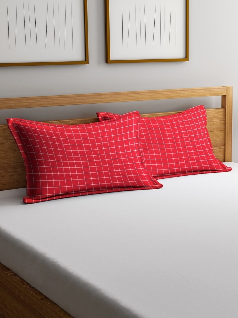 

NEUDIS Set of 2 Red & Off-White Checked Pillow Covers