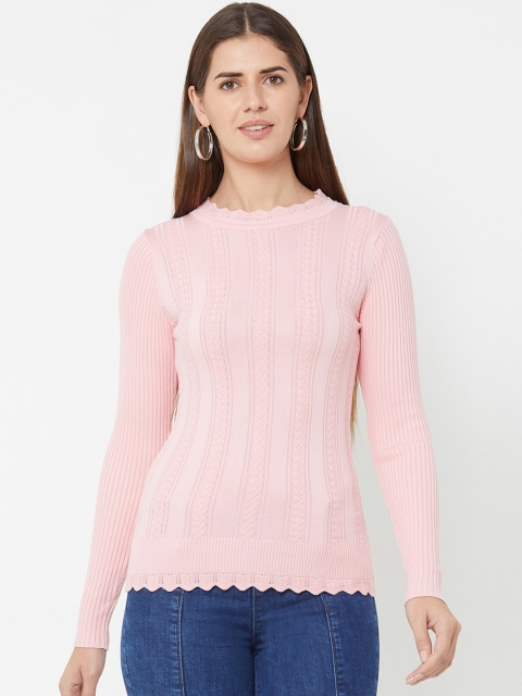 

Kraus Jeans Women Pink Self-Design Pullover Sweater
