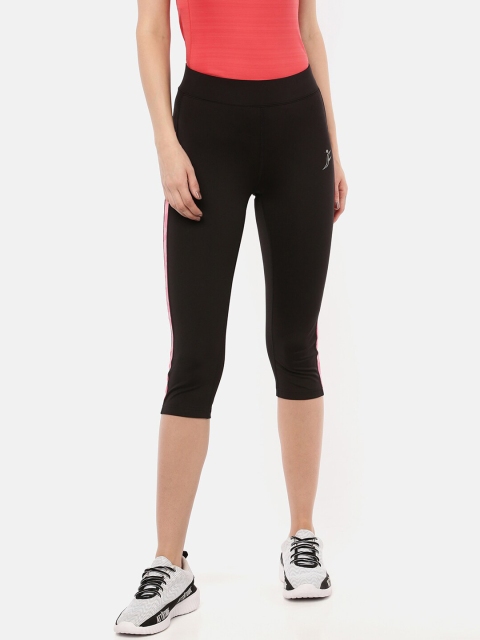 

FINO Women Black Solid Three-Fourth Knitted Tights With Side Stripes