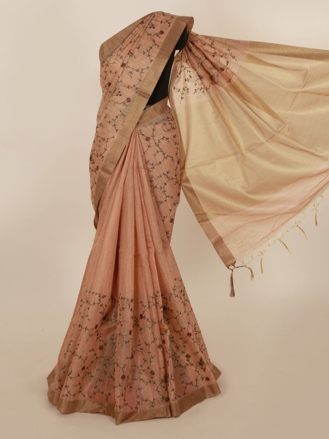 

Pothys Peach-Coloured Embroidered Polycotton Saree