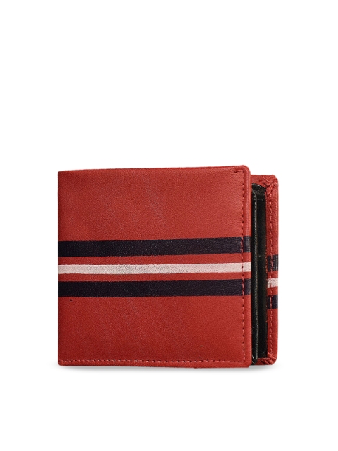 

ABYS Unisex Red & Black Striped Genuine Leather Two-Fold Wallet