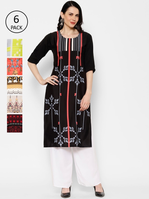 

7Threads Women Pack Of 6 Printed Straight Kurtas, Multi