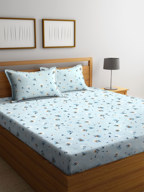 

BOMBAY DYEING Blue & White Floral Printed 160 TC 1 Queen Bedsheet With 2 Pillow Covers