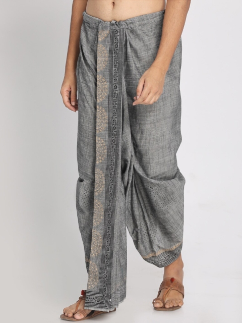 

Nakshi Men Grey & Black Hand Block Printed Dhoti