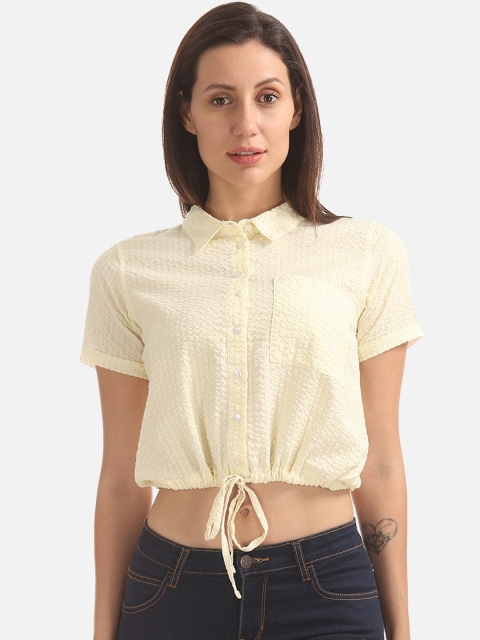 

Sugr Women Yellow Printed Shirt Style Top