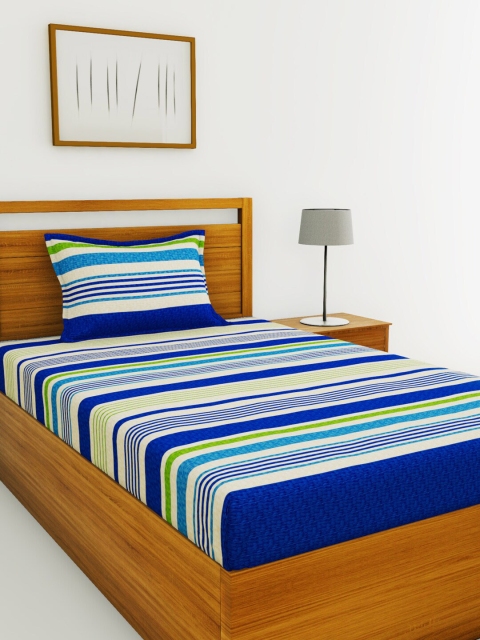 

BIANCA Blue & White Striped Single Bedsheet with One Pillow Cover