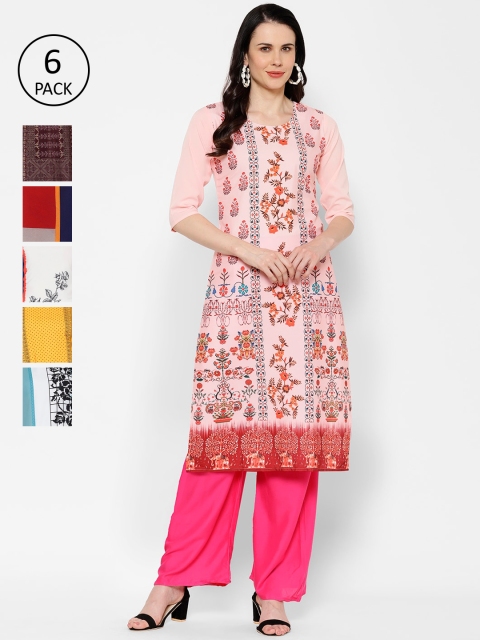 

7Threads Women Pack Of 6 Printed Straight Kurtas, Multi