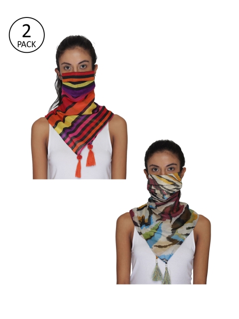 

Anekaant Women Pack Of 2 Printed 3-Ply Reusable Scarf Style Masks, Multi