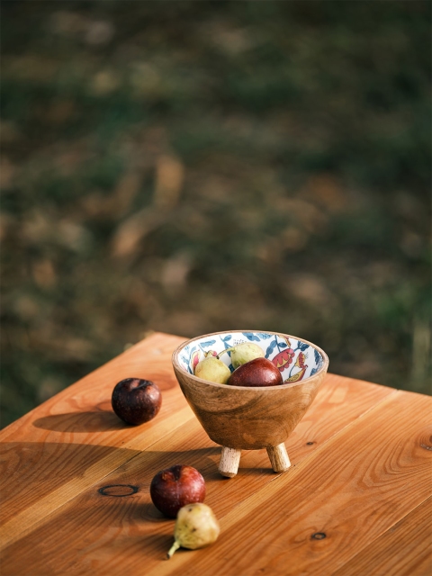 

Chumbak White & Brown Floral Printed Wooden Bowl