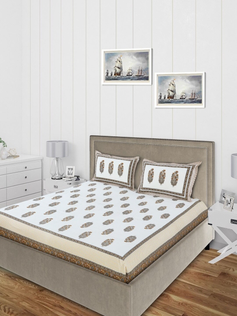 

Salona Bichona White & Brown Ethnic Motifs Printed Queen Size Double Bedsheet With 2 Pillow Covers