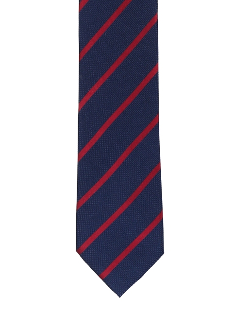 

Arrow Men Navy Blue & Red Striped Pure Silk Broad Tie