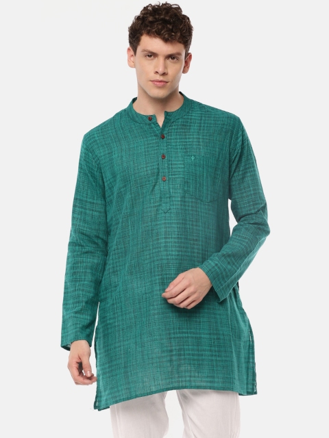 

RAMRAJ COTTON Men Green Solid Straight Kurta