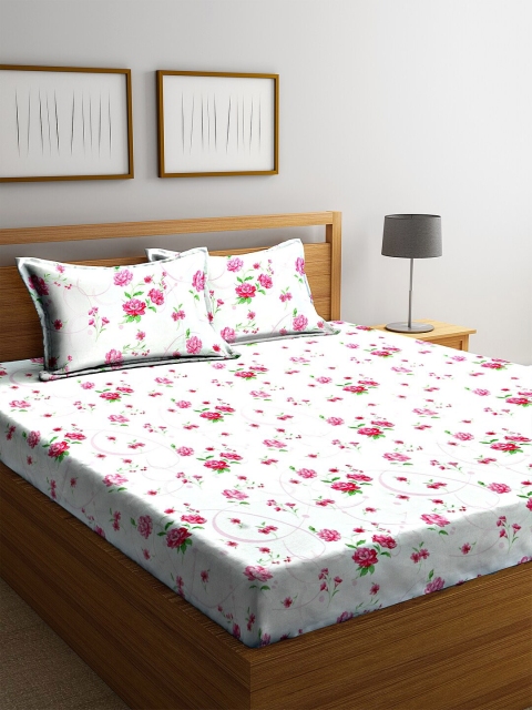 

BOMBAY DYEING White & Pink Floral 160 TC 1 Queen Bedsheet With 2 Pillow Covers