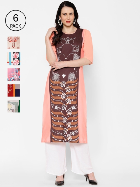 

7Threads Women Pack Of 6 Printed Straight Kurtas, Multi
