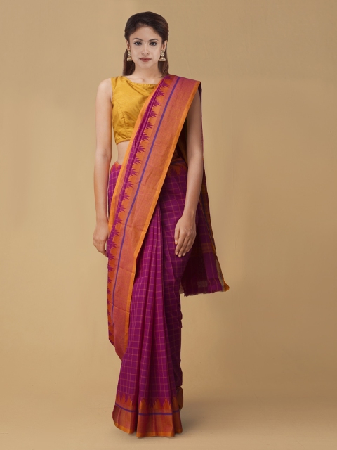 

Unnati Silks Purple Checked Pure Cotton Handloom Saree