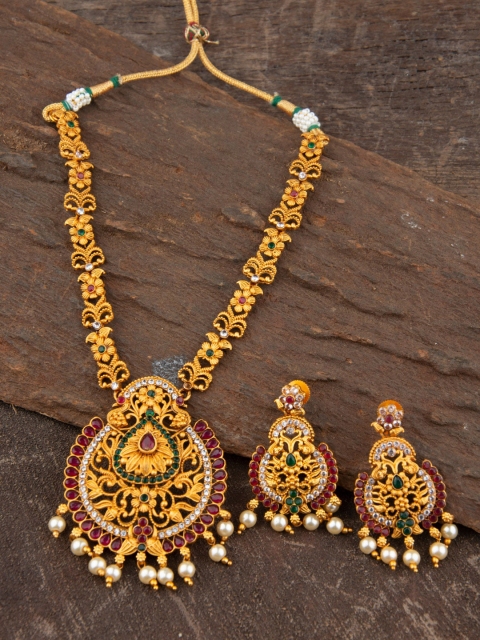 

Alankruthi Gold-Plated Red & Green Stone-Studded Jewellery Set