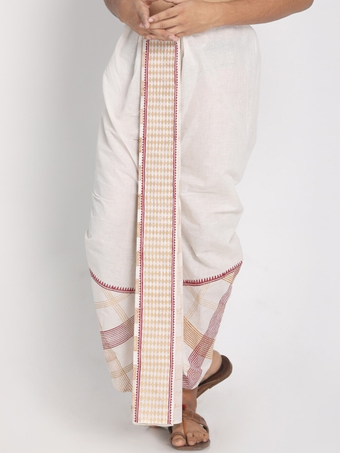 

Nakshi Men Off White & Red Hand Block Printed Stitched Dhoti
