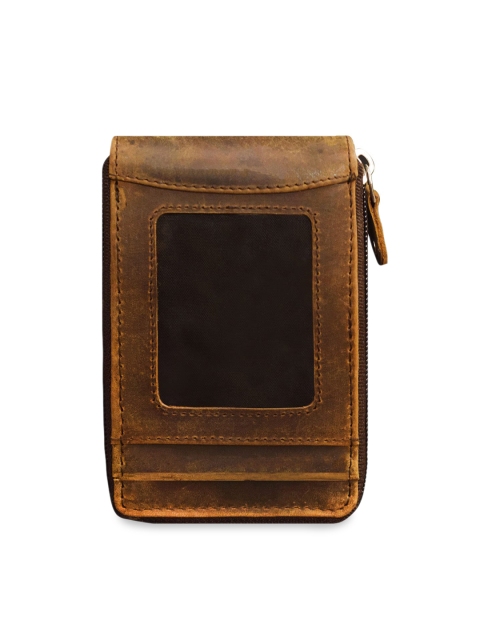 

ABYS Unisex Tan Brown Solid Genuine Leather Zip Around Wallet