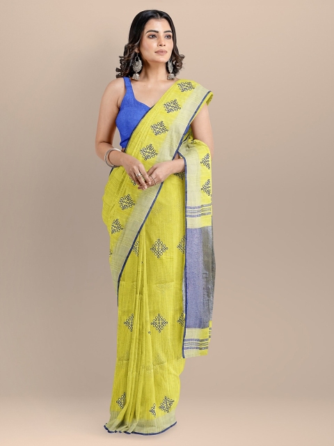 

BharatSthali Yellow Embroidered Bhagalpuri Saree