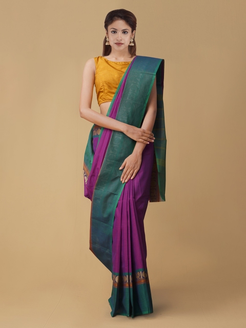 

Unnati Silks Purple & Blue Pure Cotton Woven Design Handloom Saree