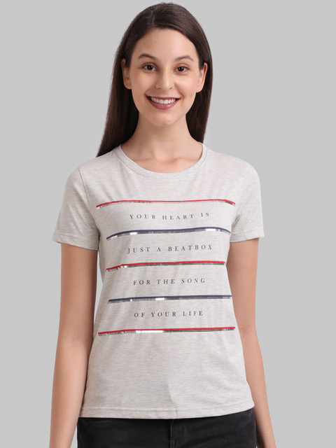 

Parx Women Grey Printed Round Neck T-shirt