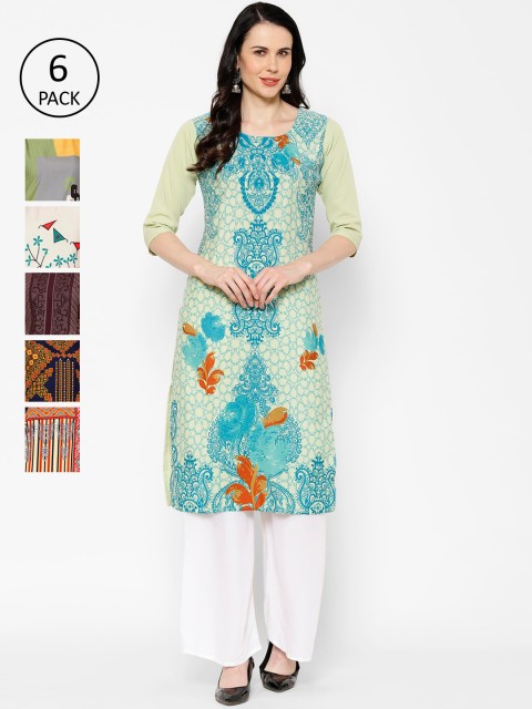 

7Threads Women Pack Of 6 Multicoloured Printed Straight Kurtas, Multi