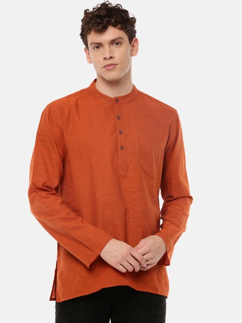 

RAMRAJ COTTON Men Orange Solid Straight Kurta