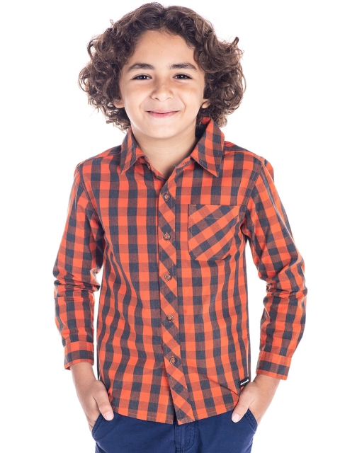 

Cherry Crumble Boys Orange & Navy Blue Regular Fit Checked Casual Shirt