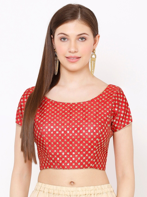 

SALWAR STUDIO Women Red & Gold-Toned Embroidered Readymade Saree Blouse