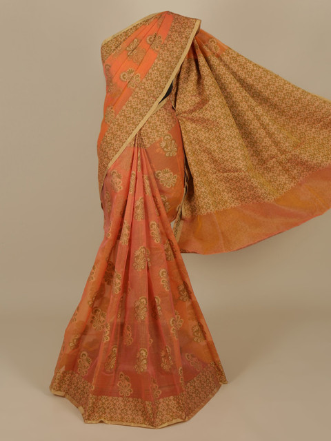 

Pothys Orange Woven Design Cotton Blend Manipuri Saree