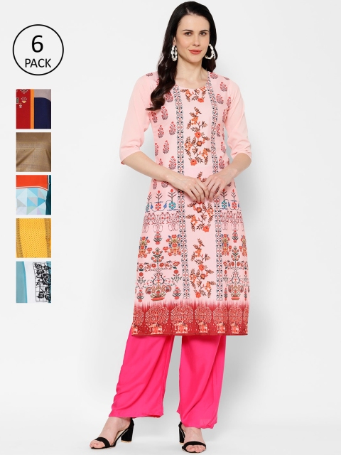 

7Threads Women Pack Of 6 Multicoloured Printed Straight Kurtas, Multi