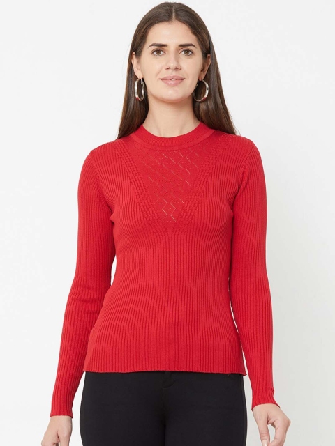 

Kraus Jeans Women Red Self Design Pullover Sweater