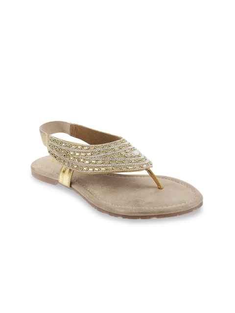 

Metro Women Gold-Toned Embellished T-Strap Flats