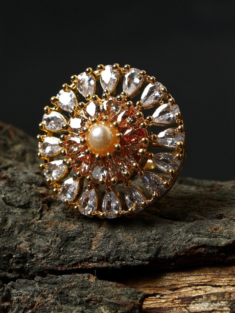 

ANIKAS CREATION Women Gold Plated American Diamond Studded Handcrafted Finger Ring