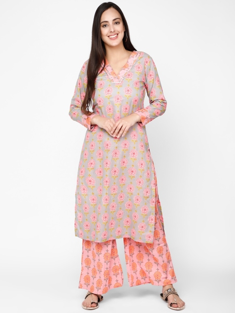 

Molcha Women Grey & Peach-Coloured Printed Kurta with Palazzos