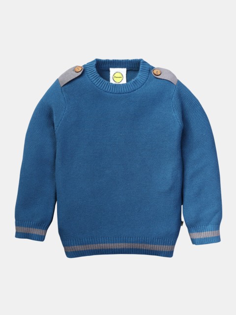 Pranava Boys Blue & Grey Solid Organic Cotton Pullover Sweater