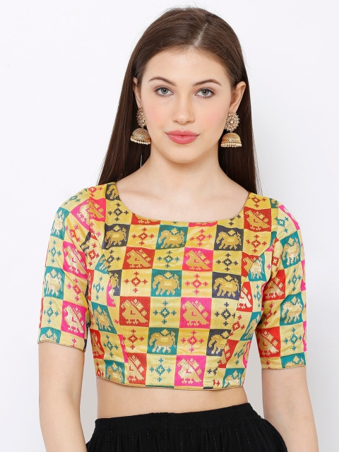 

SALWAR STUDIO Women Gold-Toned & Pink Woven Design Readymade Saree Blouse