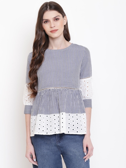 

Mayra Women Blue Self Design A-Line Top