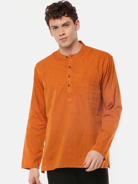 

RAMRAJ COTTON Men Orange Striped Straight Kurta