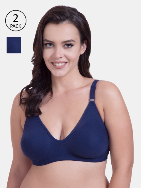 

Rajnie Pack Of 2 Navy Blue Solid Non-Padded Cotton Everyday Bras-RJ-667-2PC-NBLU36B