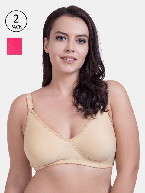 

Rajnie Women Pack of 2 Solid Non-Padded Wireless Everyday Bra RJ-667-SK-2PC-CRL-36B, Beige