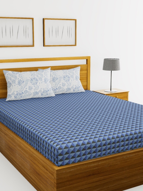 

BIANCA Blue & Black Printed 144 TC Double Bedsheet With 2 Pillow Covers